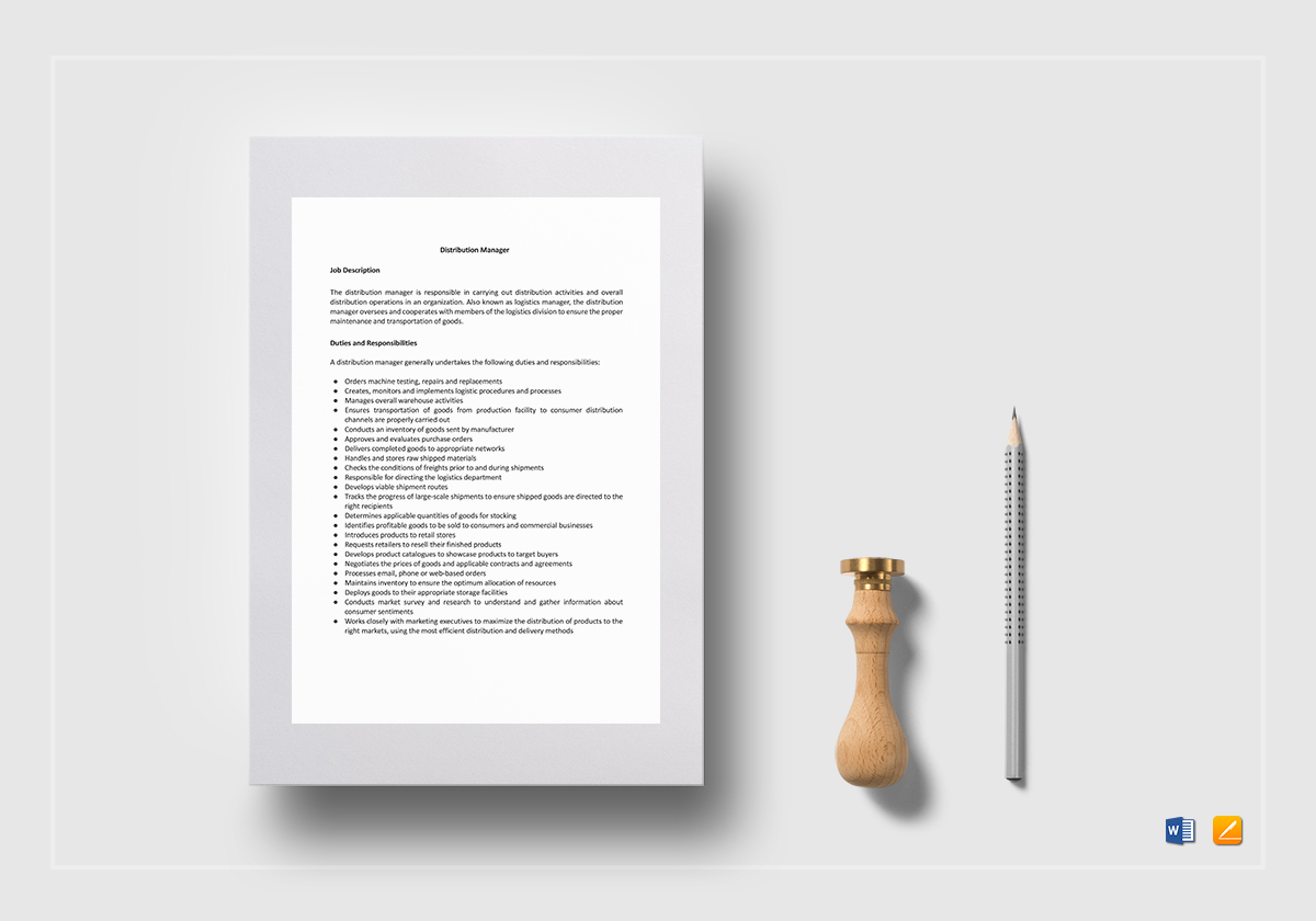 Distribution Manager Job Description Template in Word, Google Docs, Apple Pages