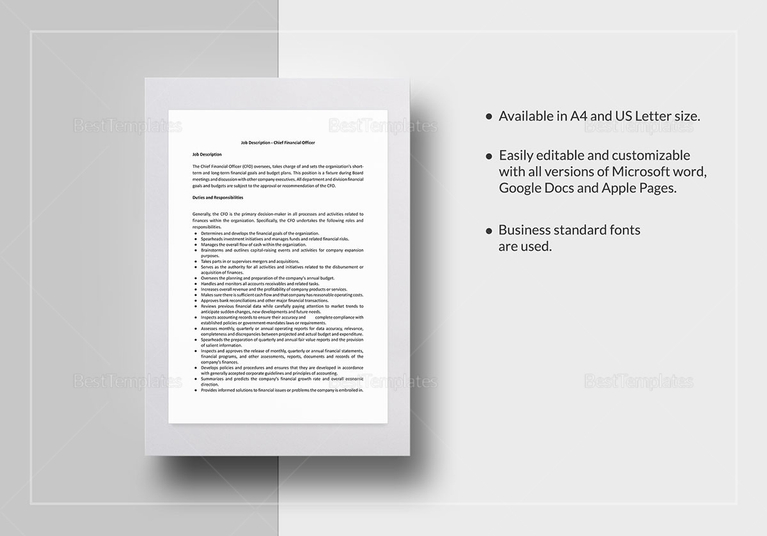  Chief Financial Officer Job Description Template In Word Google Docs 