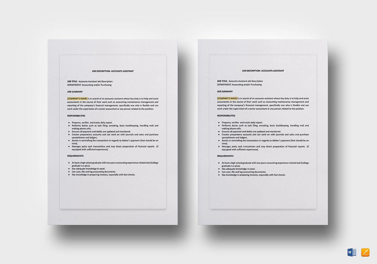 Accounts Assistant Job Description Template in Word 