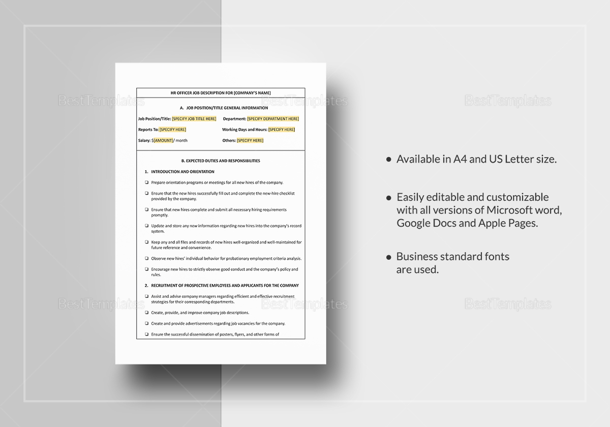 HR Officer Job Description Template