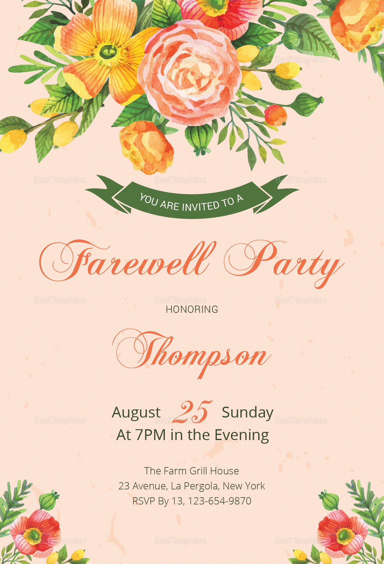 Floral Farewell Party Invitation Design Template in Word, PSD, Publisher