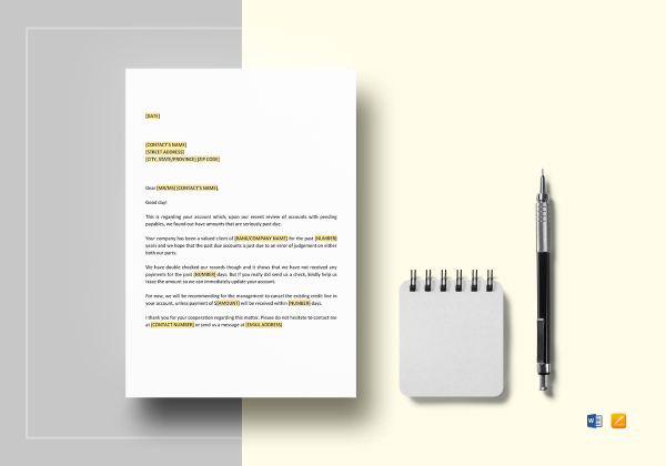 Withdrawal of Credit on Past Due Account Template in Word, Google Docs ...