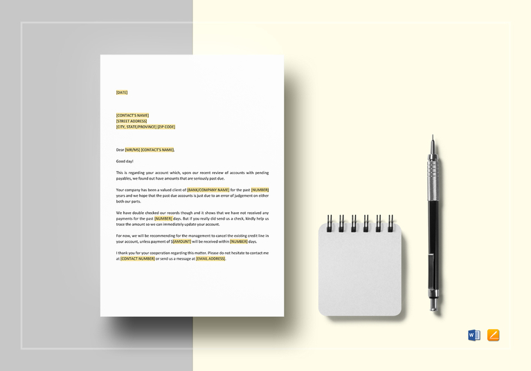 Withdrawal of Credit on Past Due Account Template in Word, Google Docs ...