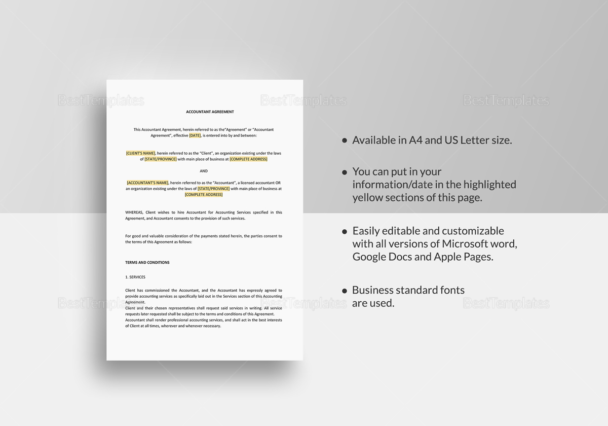 Accountant Agreement Template in Word, Google Docs, Apple Pages