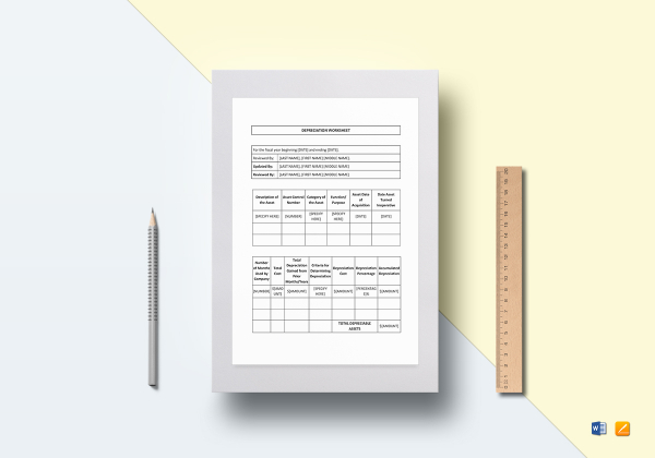 Depreciation Worksheet Template in Word, Google Docs, Apple Pages