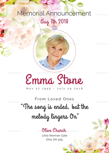 Floral Funeral Invitation Design Template in Word, PSD, Publisher