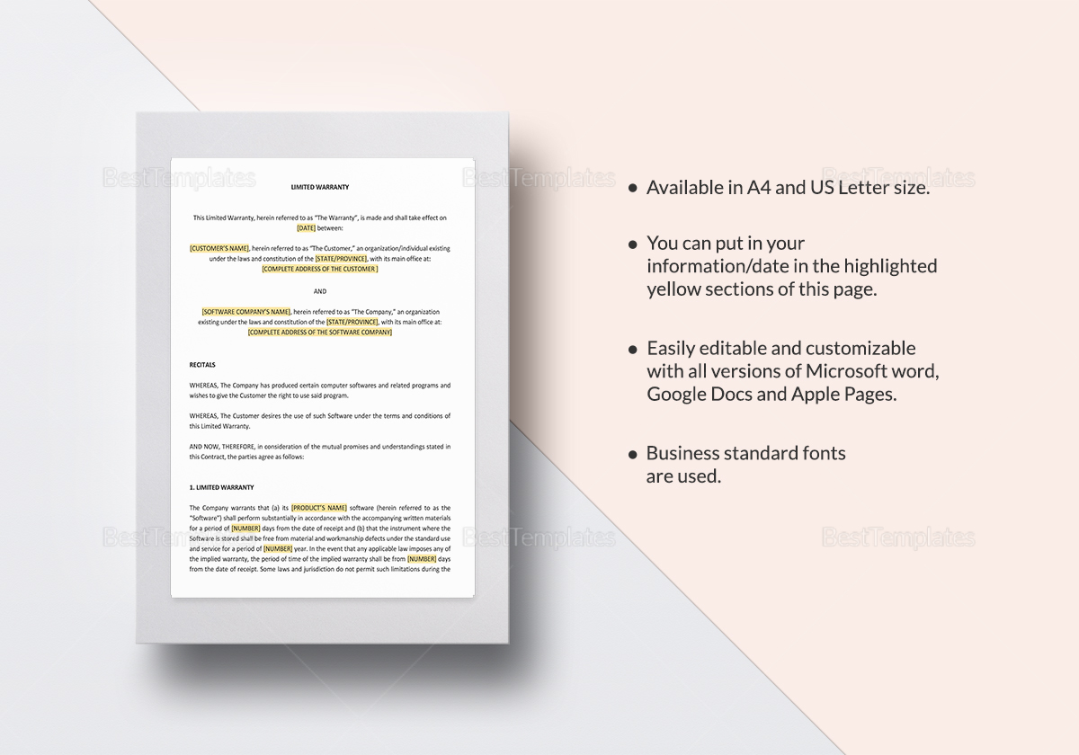 Limited Warranty Template in Word, Google Docs, Apple Pages