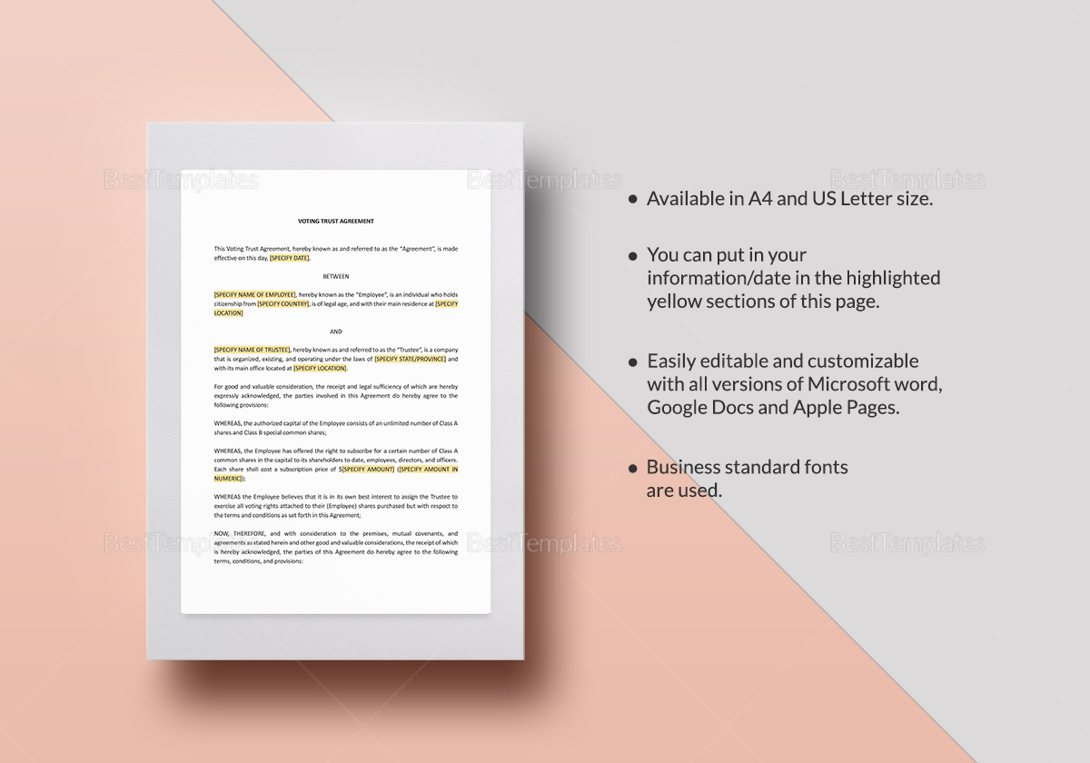 Voting Trust Agreement Template In Word Google Docs Apple Pages
