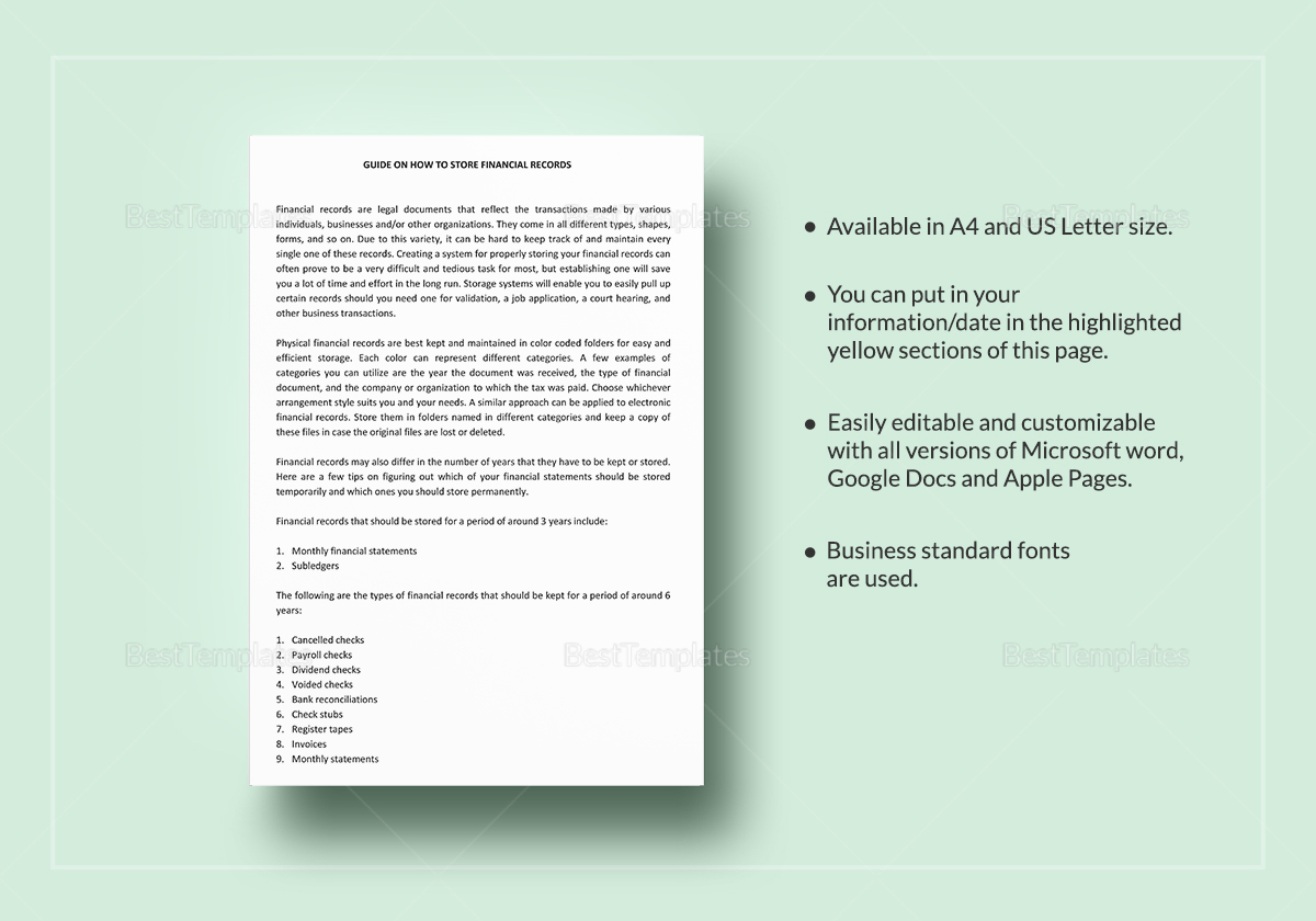 Financial Record Storage Guidelines Template