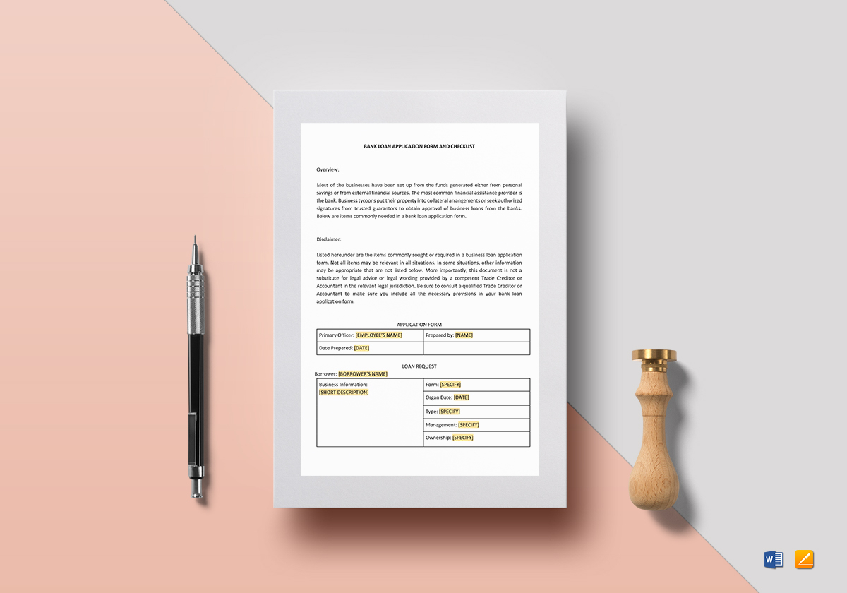 Checklist Loan Bank Template Application Form