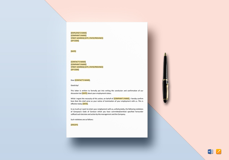 Notice of Termination Work Rules Violation Template in Word, Google