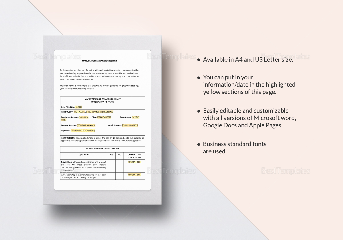 Checklist Manufacturer Analysis