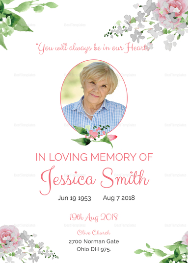 Funeral Program Invitation Design Template in Word, PSD, Publisher