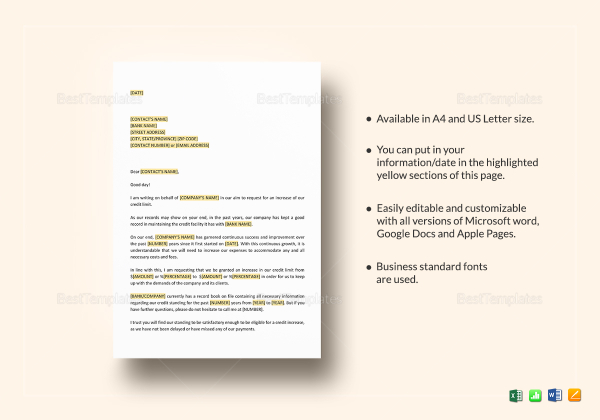 Request Increase of Credit Limit Template in Word, Google Docs, Apple Page