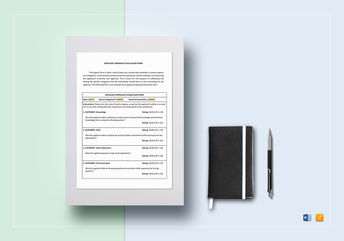 Applicant Appraisal Form Evaluation Template