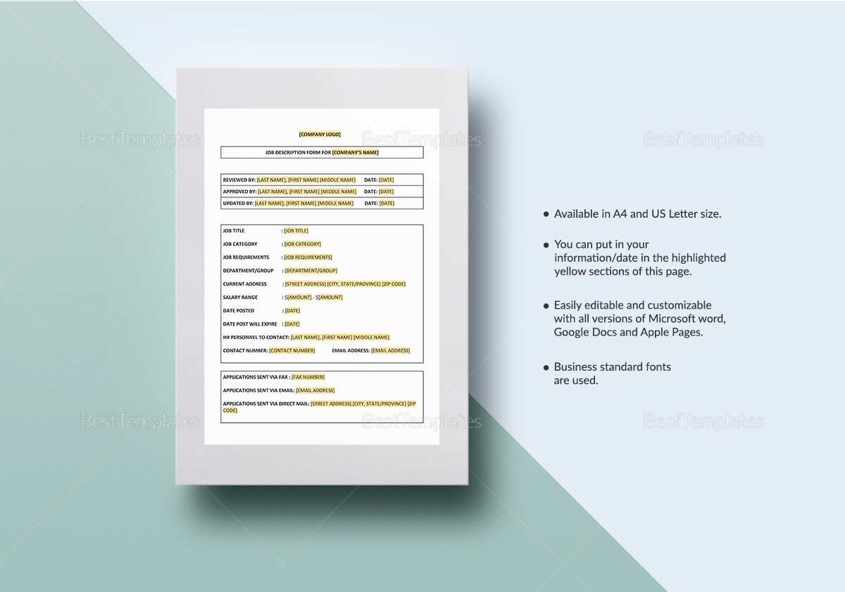 Job Description Form Template In Word Google Docs Apple Pages