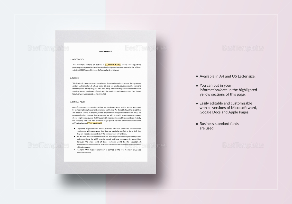 Workplace AIDS Policy Template in Word, Google Docs, Apple Pages