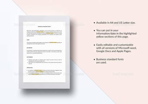 Employee Attendance Policy Template in Word, Google Docs, Apple Pages