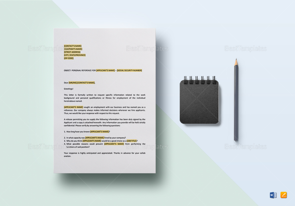 Personal Reference Check Letter Template