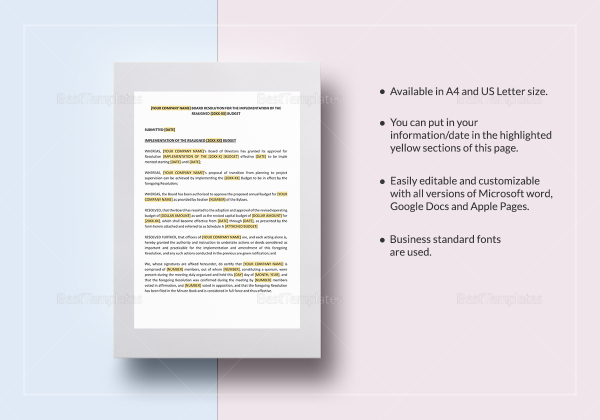 Board Resolution Adopting the Realigned Budget Template in Word, Google ...