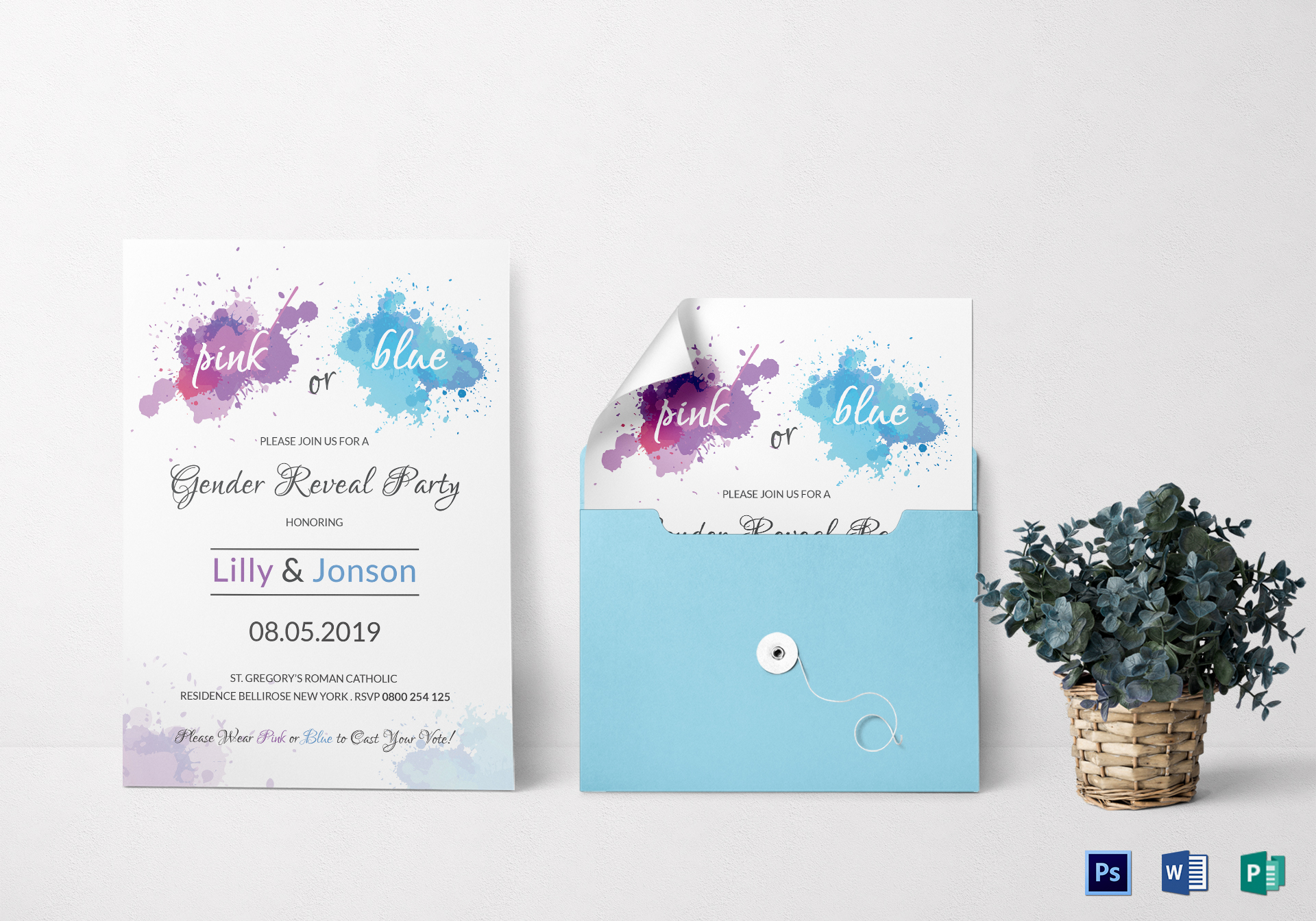 Watercolor Gender Reveal Invitation Party 