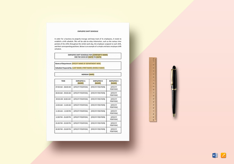 Employee Shift Schedule Template in Word, Google Docs, Apple Pages