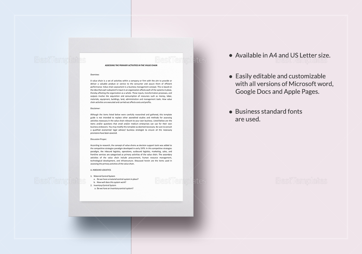 Assessing the Primary Activities in the Value Chain Template in Word ...