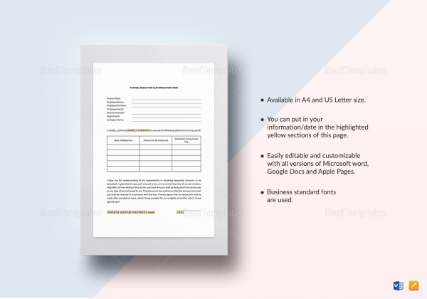 Payroll Deduction Authorization Template In Word, Google Docs, Apple Pages