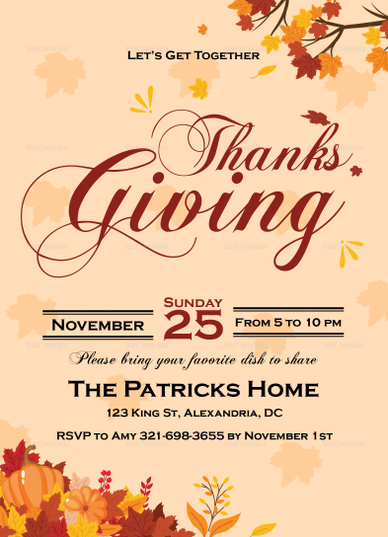 Get Together Thanks Giving Invitation Card Design Template in Word, PSD ...