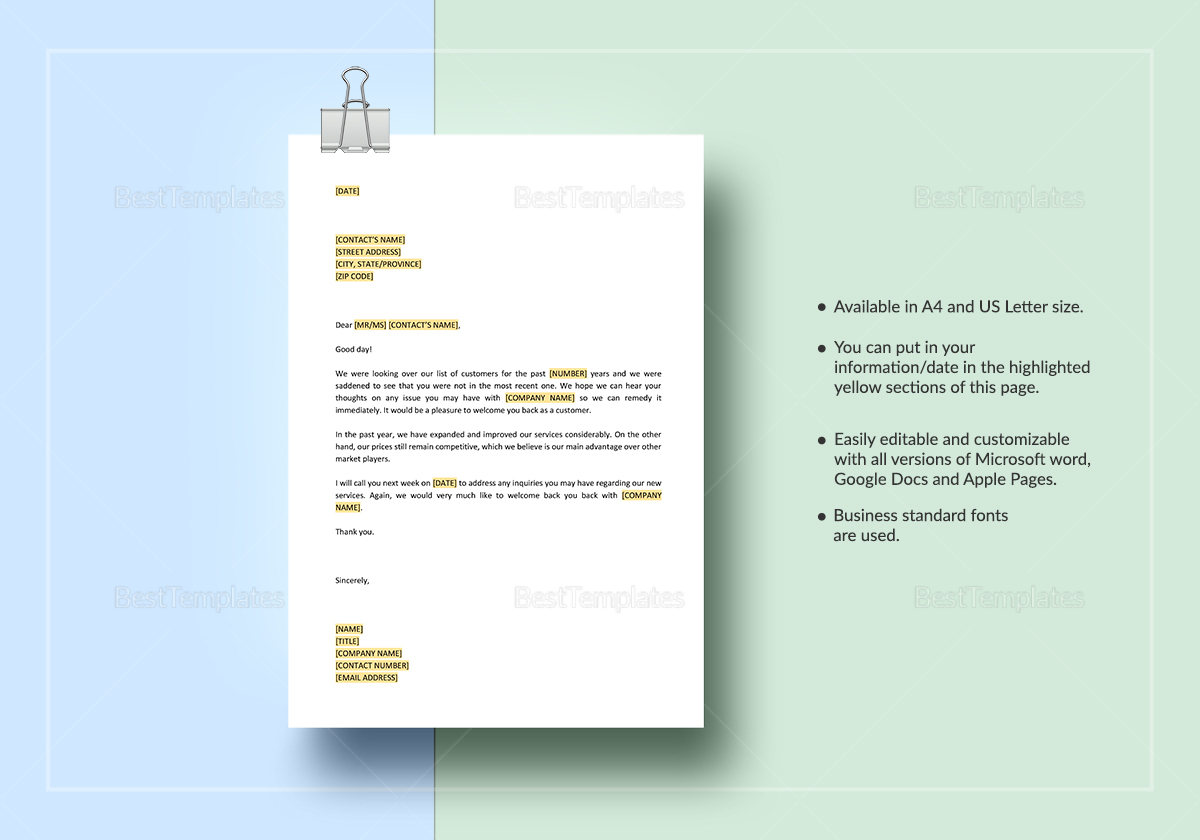 We Would Like to Welcome You Back as a Customer Template in Word ...
