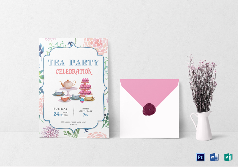 Elegant Tea Party Invitation Design Template in Word, PSD, Publisher