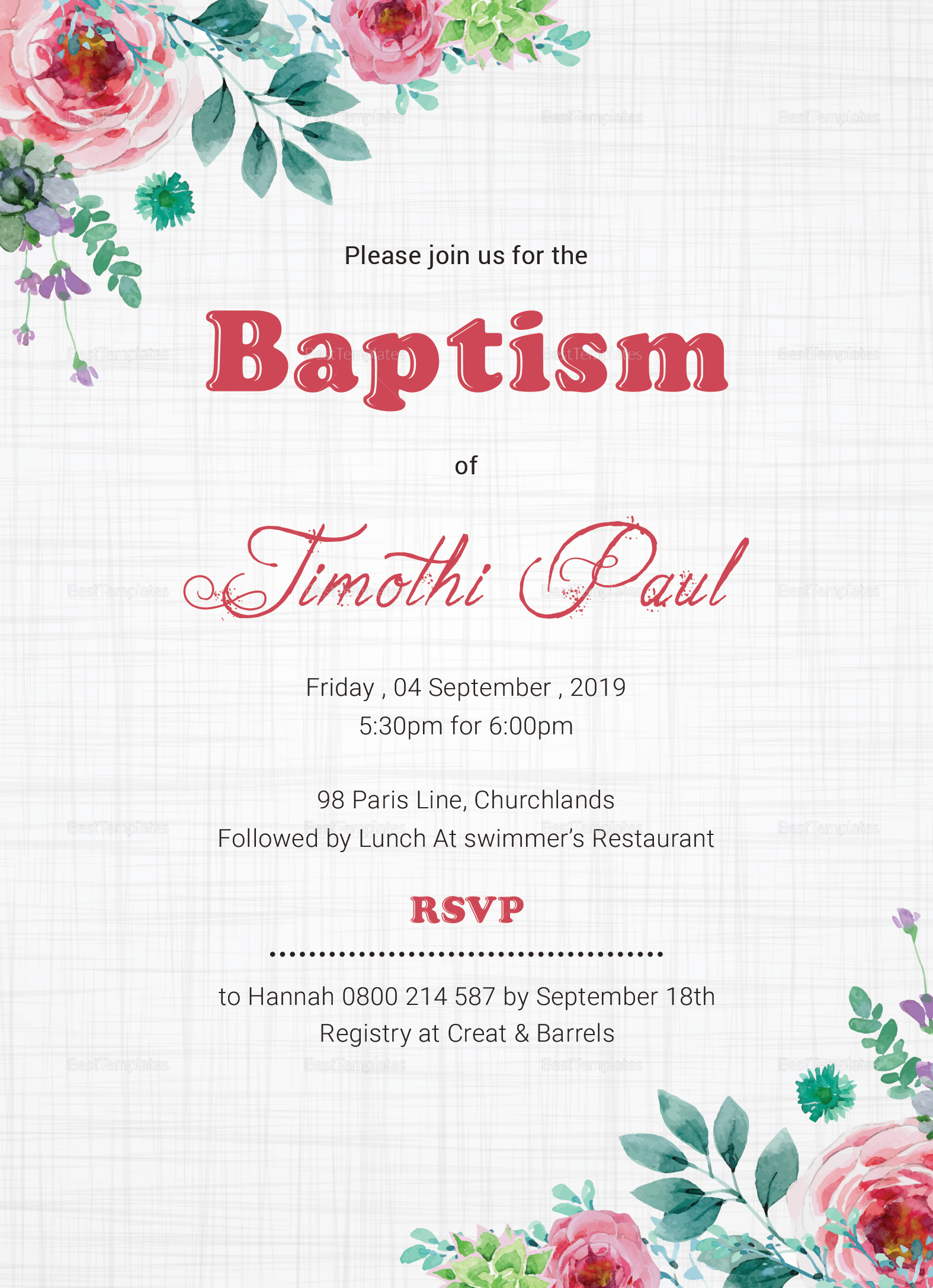 Baptism Invitation Card Design Template In Word PSD Publisher