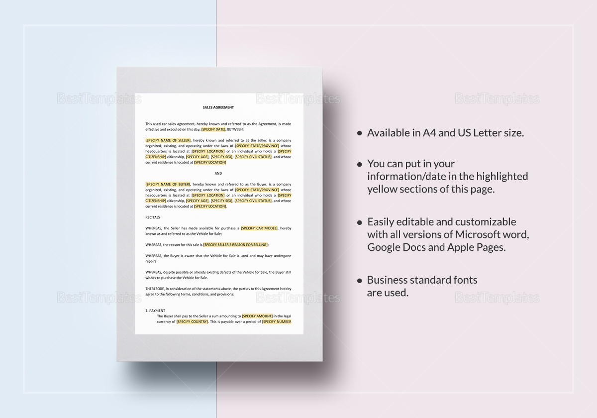 Sample Used Car Sale Contract - 7+ Examples in Word, PDF Car sale contract template