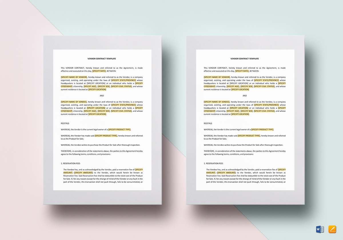 Vendor Contract Template in Word, Google Docs, Apple Pages