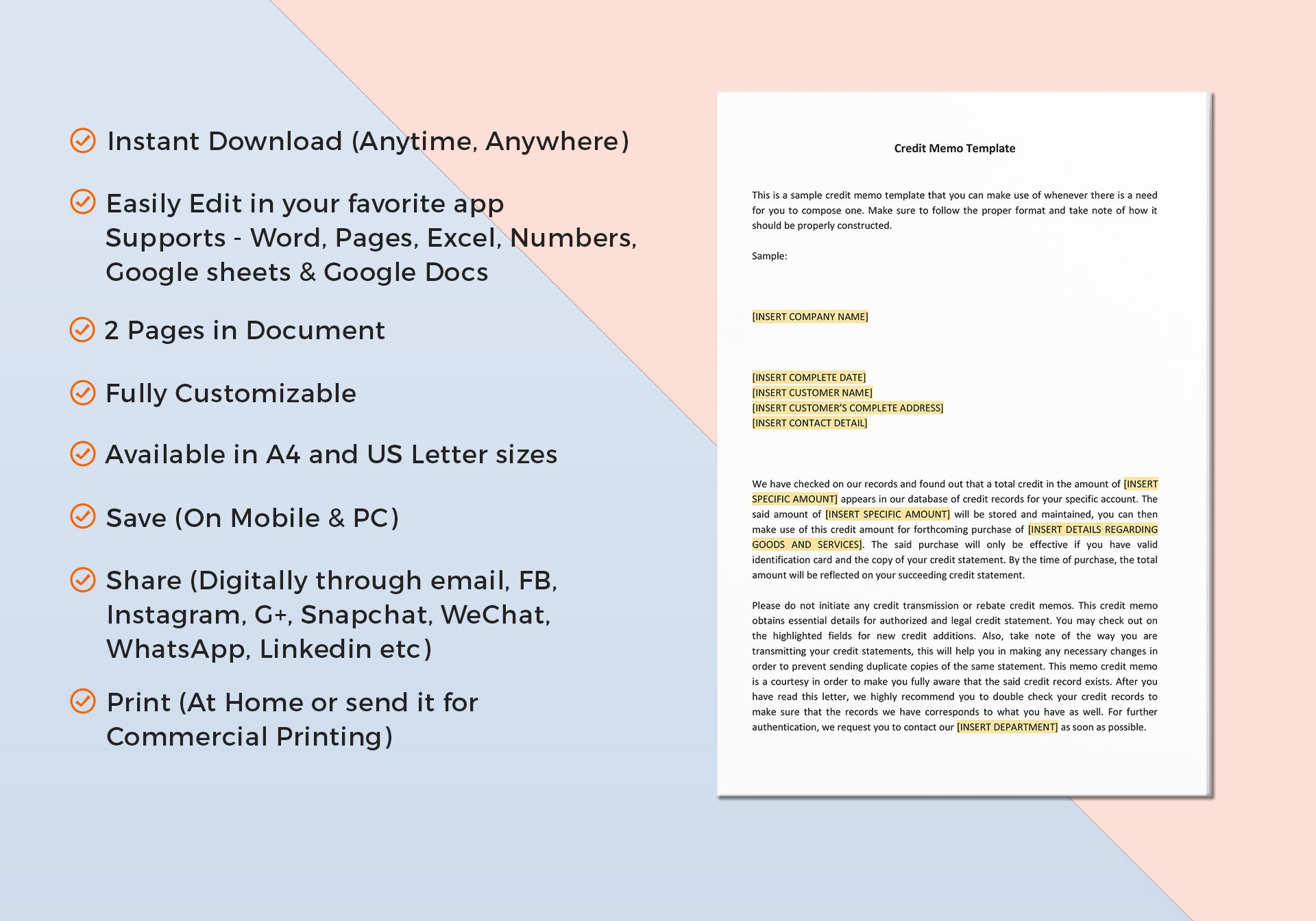 credit memo excel template