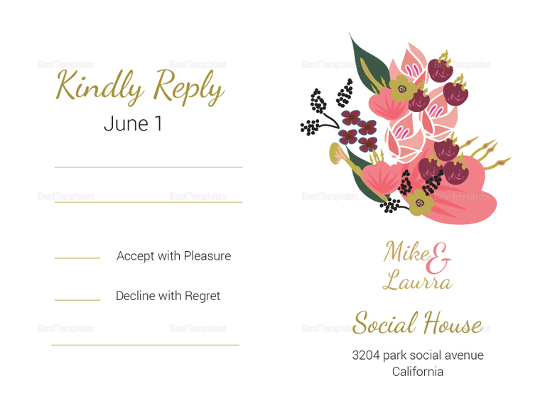 Burgundy Floral RSVP Wedding Card Design Templates in Word, PSD ...