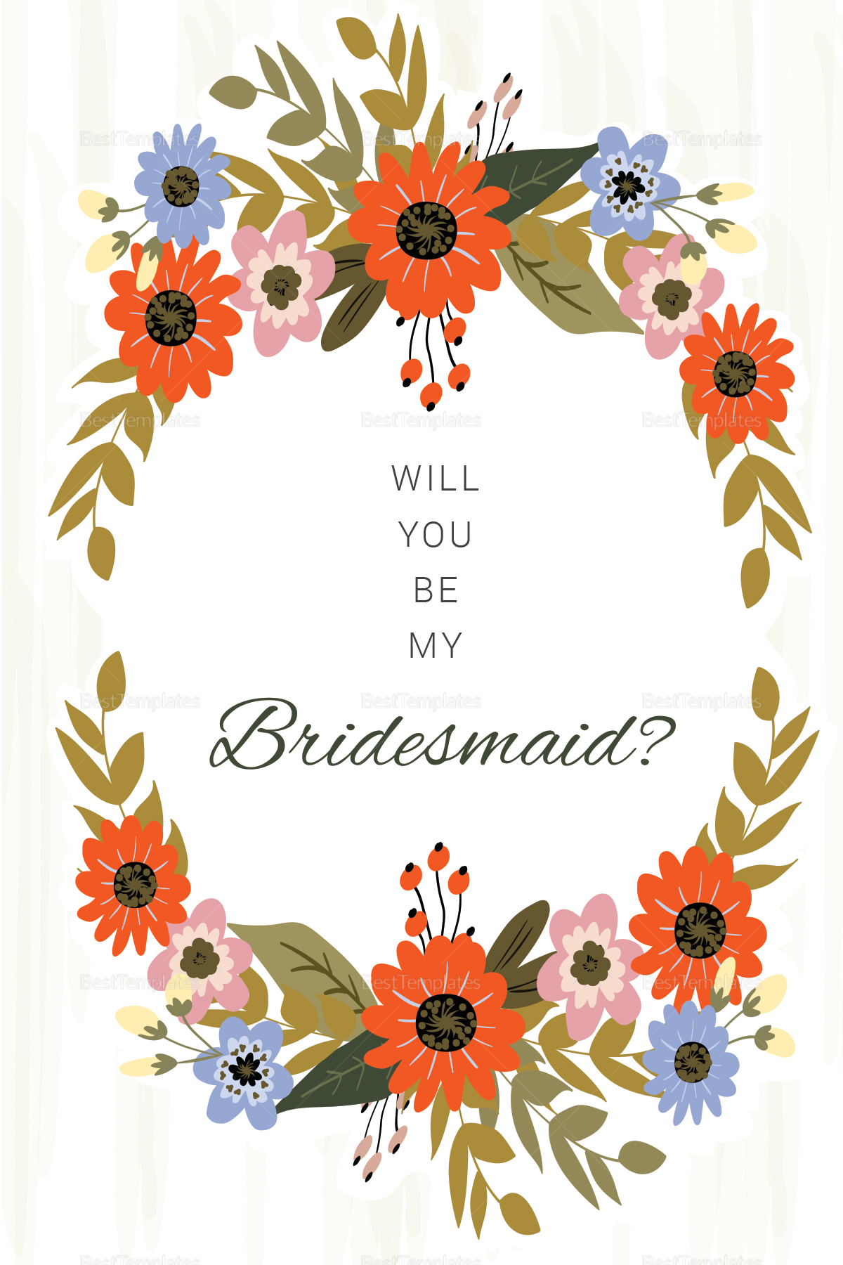 Summer Floral Wedding Will You Be My Bridesmaid Card Template in Inside Will You Be My Bridesmaid Card Template