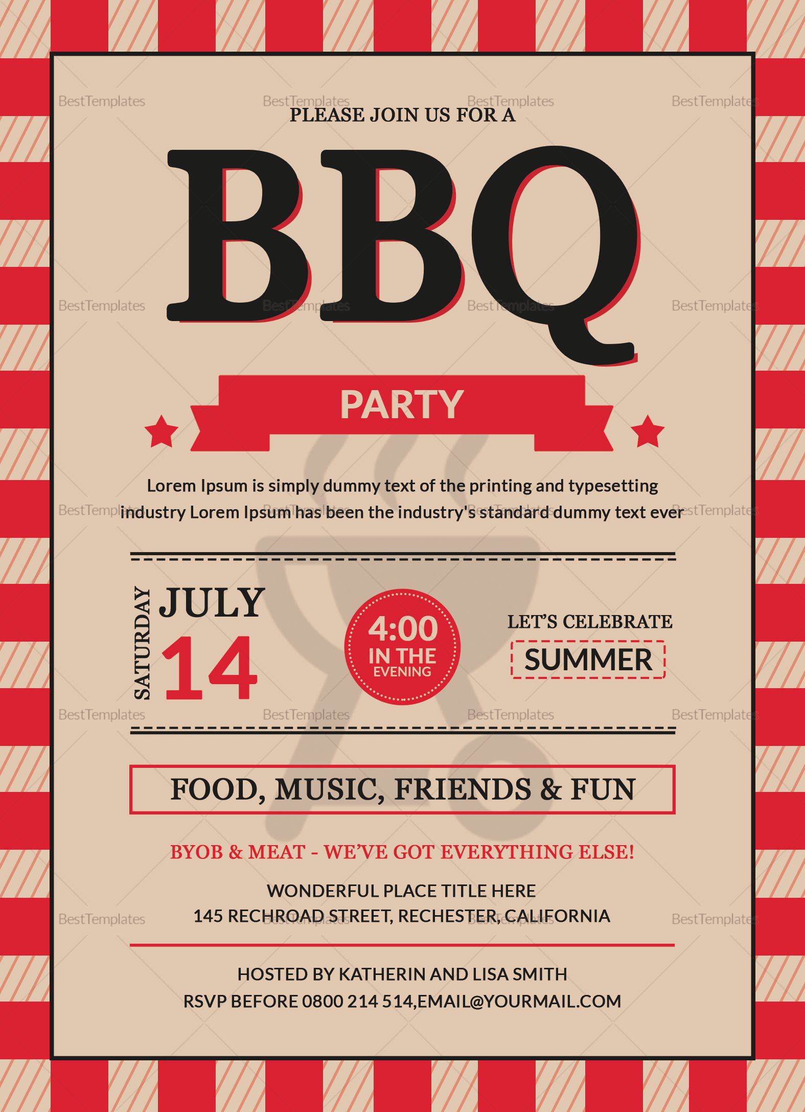 BBQ Party Invitation Card Design Template 