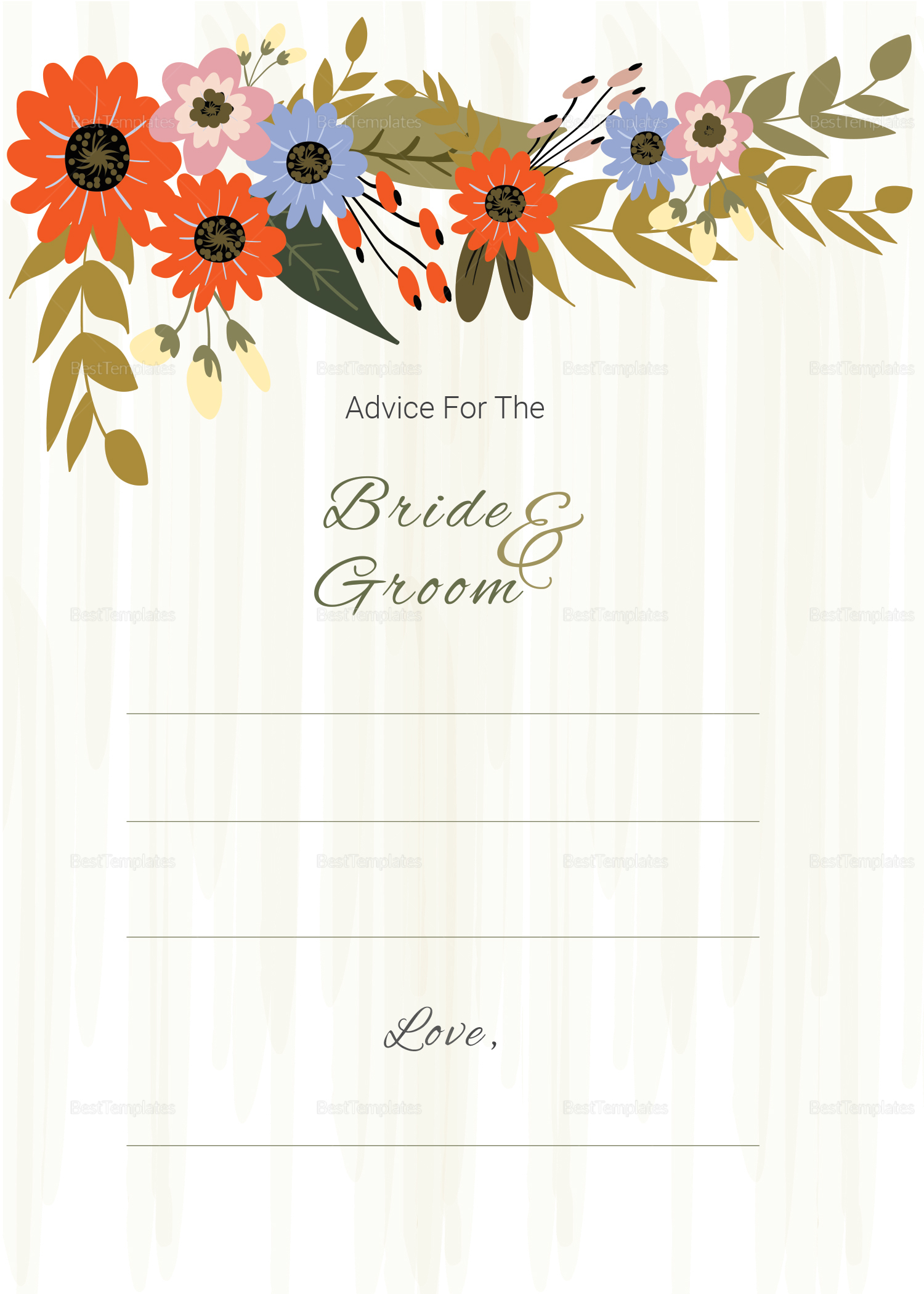 Summer Floral Wedding Advice Card Design Template