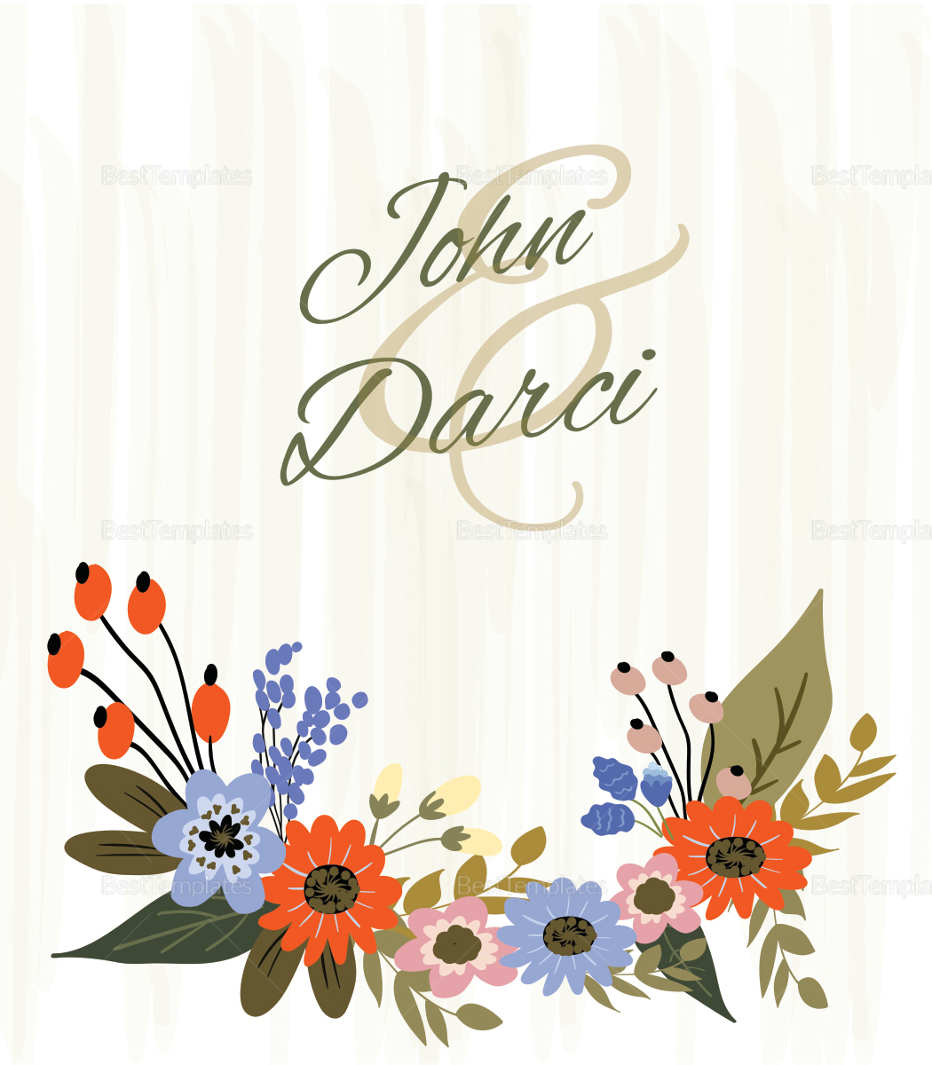 Summer Floral Wedding Place Card Design Template