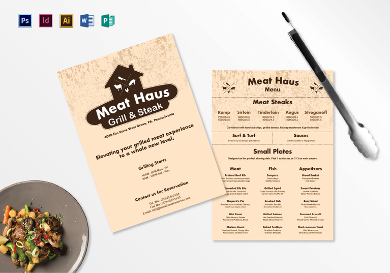 Meat Menu Design Template in PSD, Word, Publisher, Illustrator, InDesign