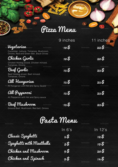 Pizza Menu Design Template in PSD, Word, Publisher, Illustrator, InDesign