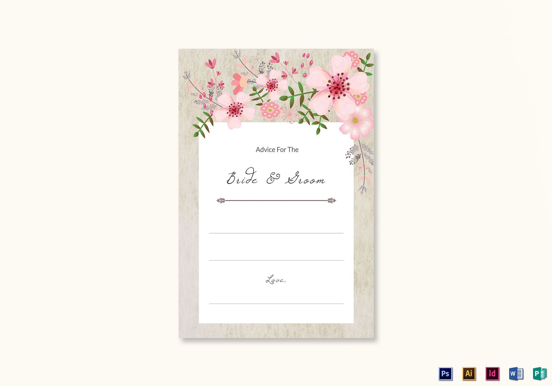 Pink Floral Wedding Advice Card Design Template in PSD, Word Intended For Marriage Advice Cards Templates