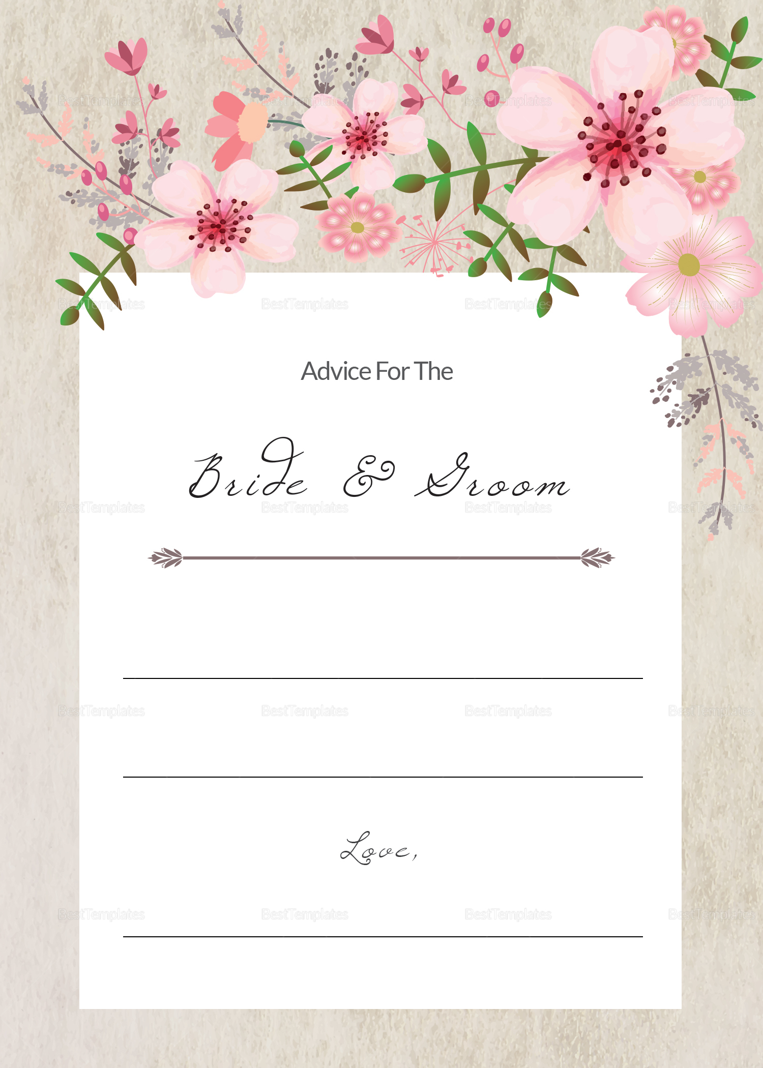 Pink Floral Wedding Advice Card Design Template