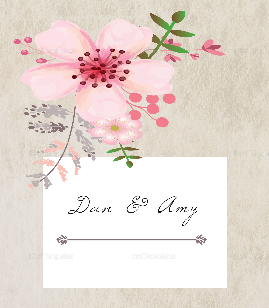 Pink Floral Wedding Place Card Design Template in PSD ...