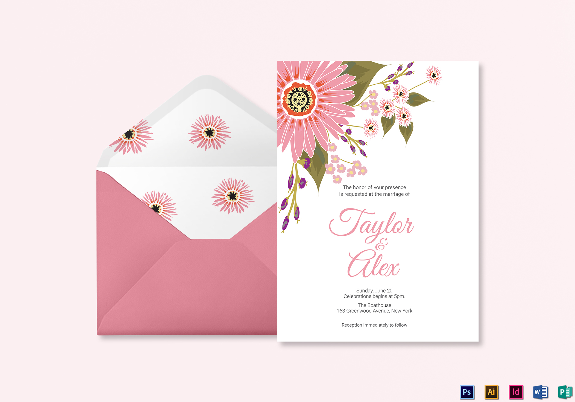 Floral Wedding Invitation Card Template