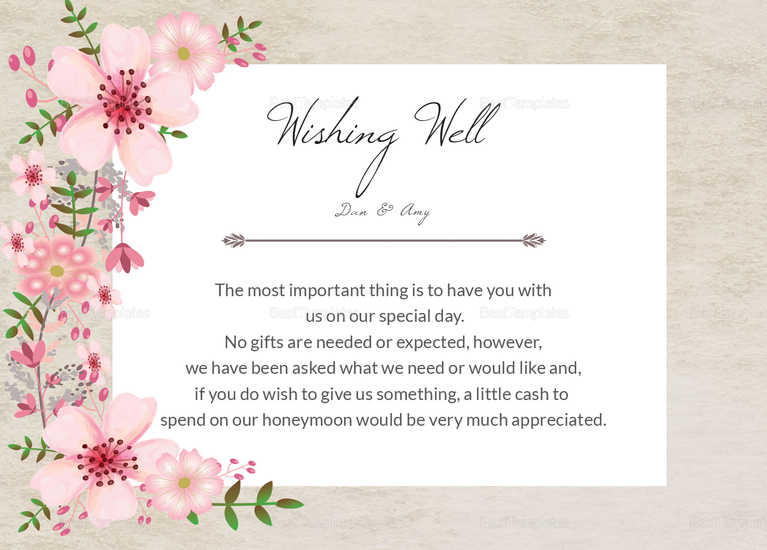 Pink Floral Wishing Well Card Design Template in PSD, Word, Publisher ...