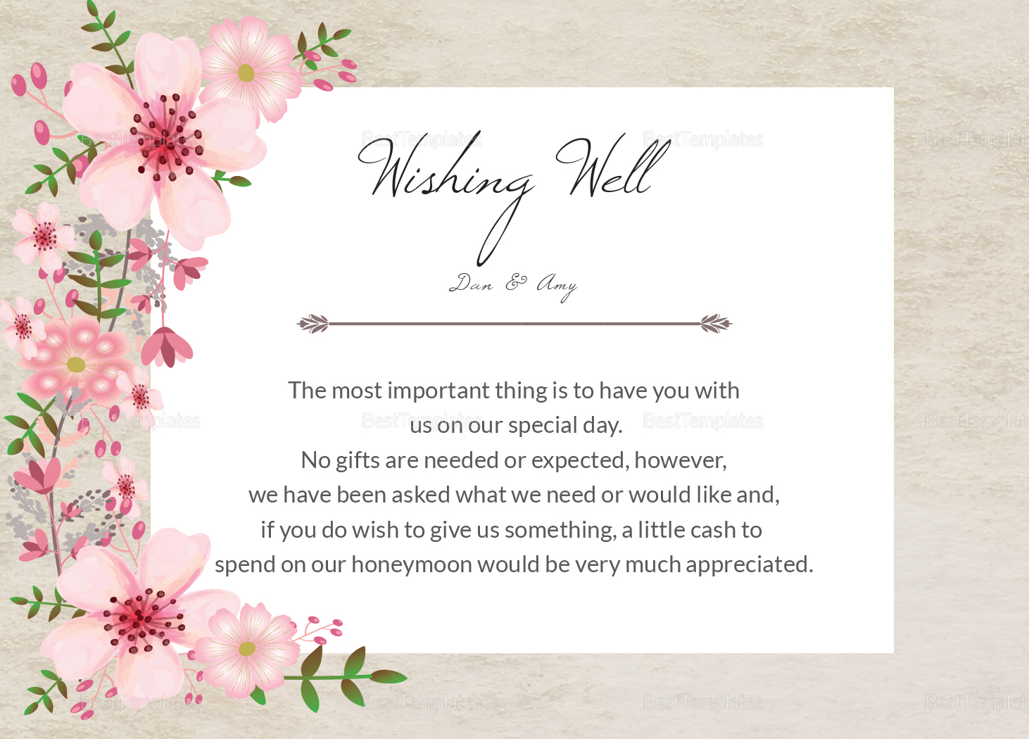 Pink Floral Wishing Well Card Template