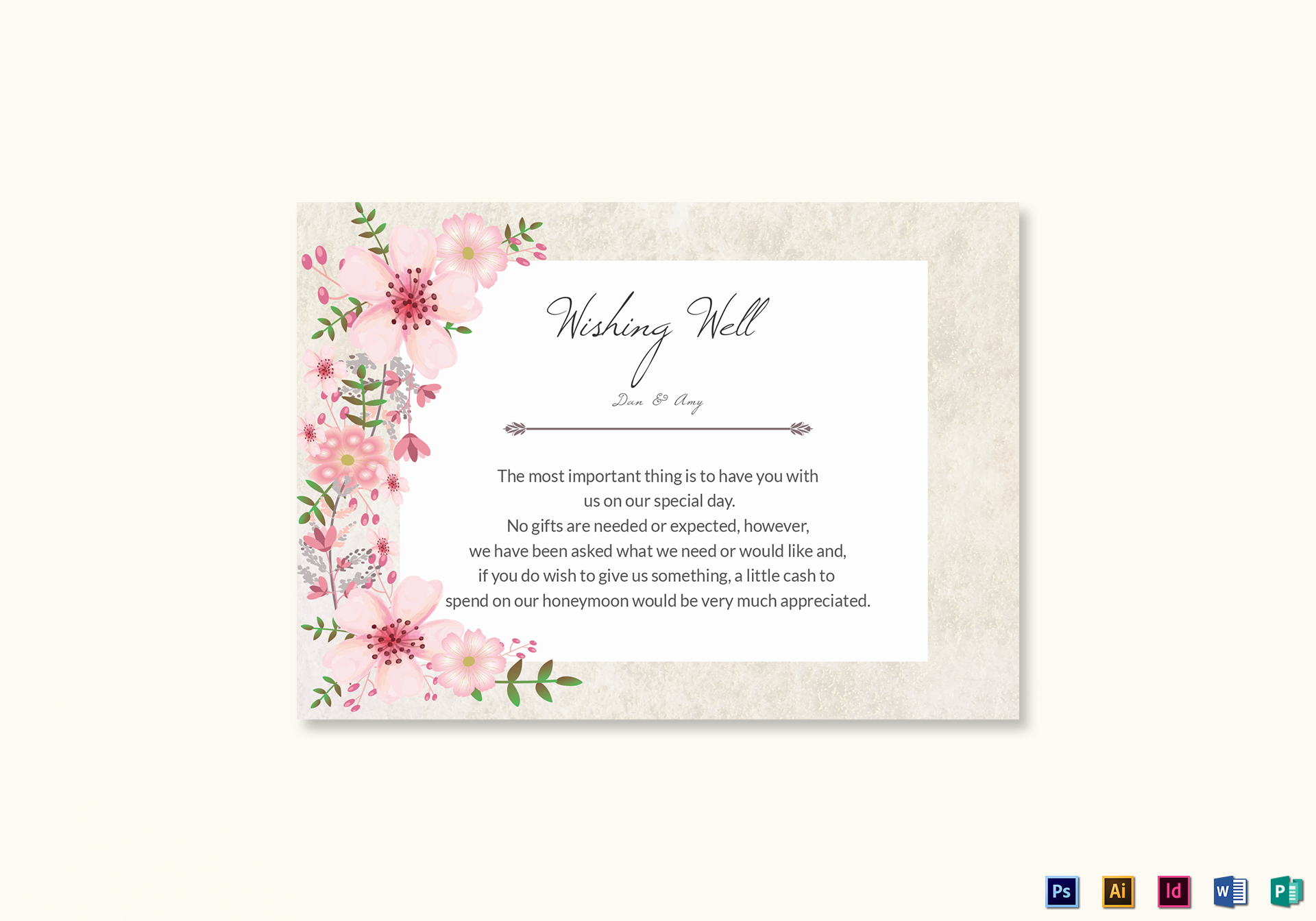 Pink Floral Wishing Well Card Template