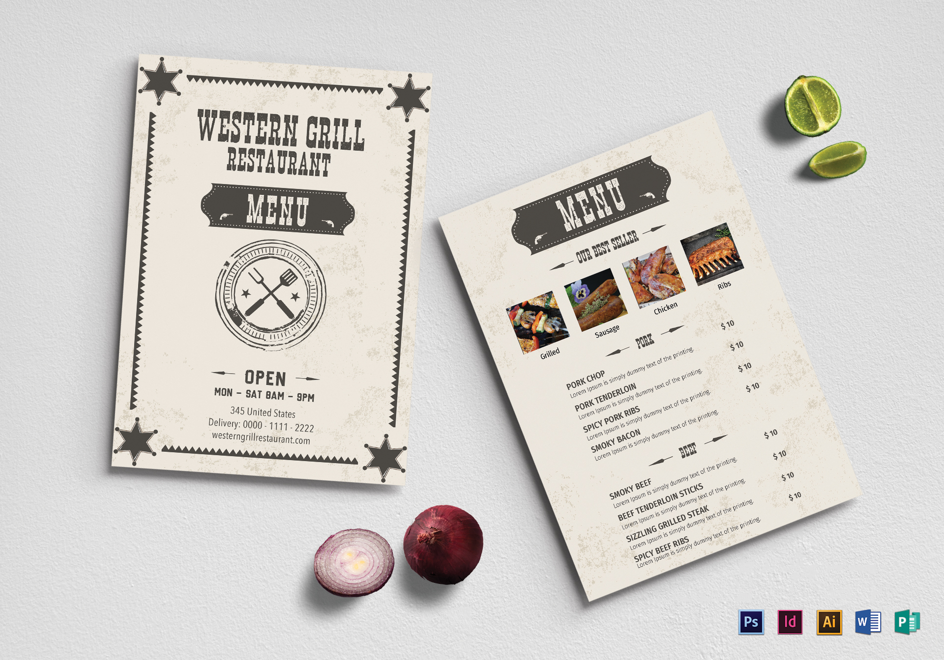 Western Grill Restaurant Menu Template